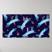 Rabbit bunny seamless pattern in cartoon style. Fu ポスター (正面)