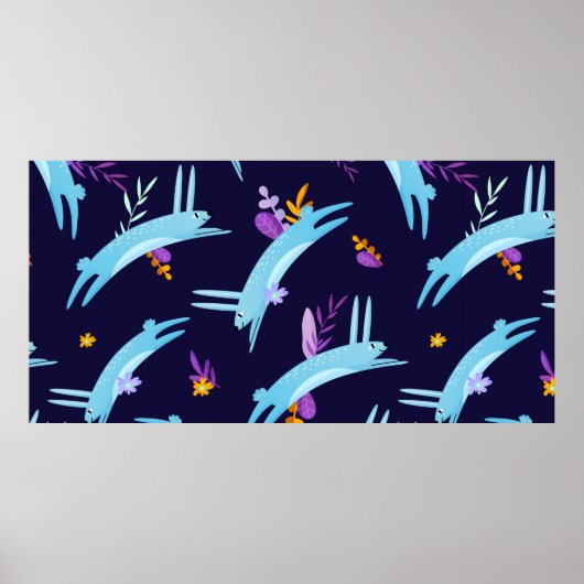 Rabbit bunny seamless pattern in cartoon style. Fu ポスター (正面)