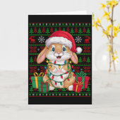 Rabbit Bunny Xmas Lights Ugly Santa Hat Bunny Chri カード (黄色い花)