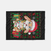Rabbit Bunny Xmas Lights Ugly Santa Hat Bunny Chri フリースブランケット (正面(横))