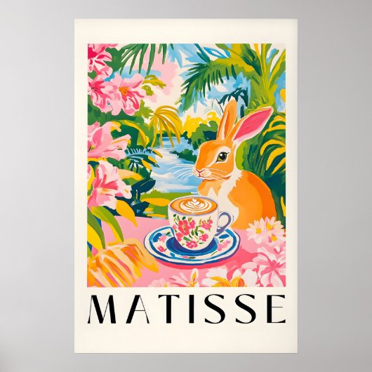 Rabbit Coffee Print Funny Kitchen Art, Matisse ポスター (正面)