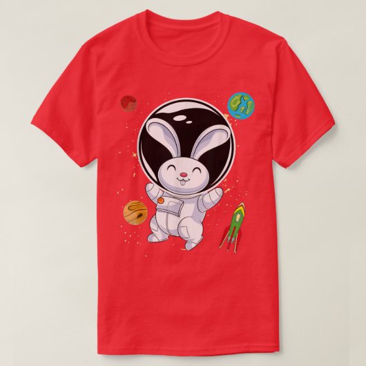 Rabbit Cute Animal Rocket Planets Scientist Astron Tシャツ (デザイン正面)