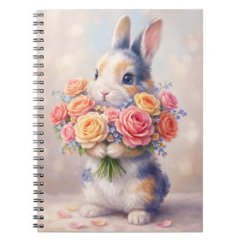 Rabbit design notebook with flowers / spiral noteb ノートブック