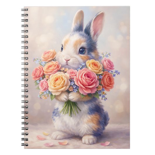 Rabbit design notebook with flowers / spiral noteb ノートブック (正面)