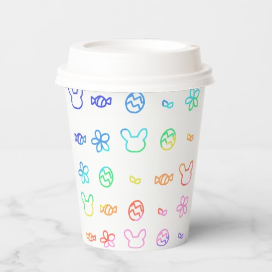 Rabbit, eggs, sweets and flowers うさぎと卵とお菓子と花紙コップ 紙コップ (正面)