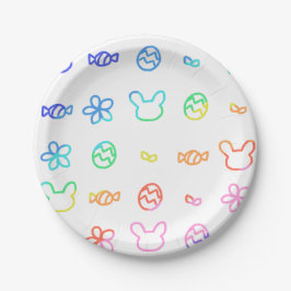 Rabbit, eggs, sweets and flowers 卵とお菓子と花ペーパープレート ペーパープレート