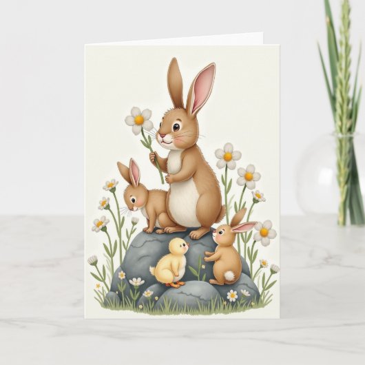 Rabbit Family Springtime Scene Card カード (正面)