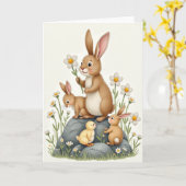 Rabbit Family Springtime Scene Card カード (黄色い花)