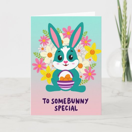 Rabbit Floral Basket Design Card カード (正面)