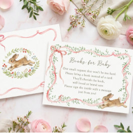 Rabbit Floral Pink Bow Baby Shower Book Request エンクロージャーカード