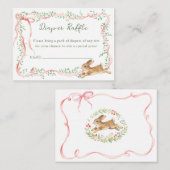 Rabbit Floral Pink Bow Baby Shower Diaper Raffle エンクロージャーカード (正面/裏面)