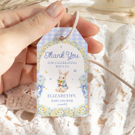Rabbit Gingham Blue Baby Shower Thank You Gift Tag ギフトタグ