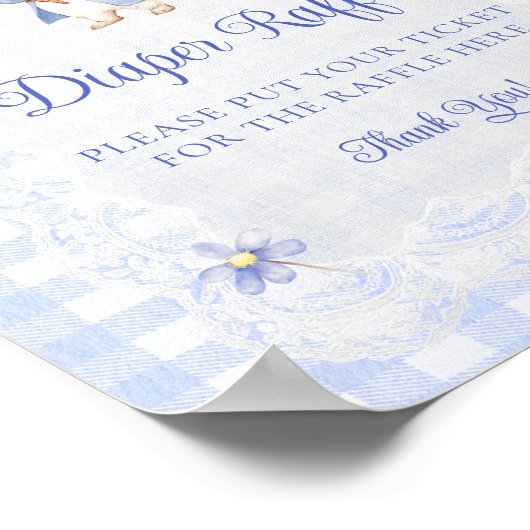 Rabbit Gingham Bunny Baby Shower Diaper Raffle ポスター (角)