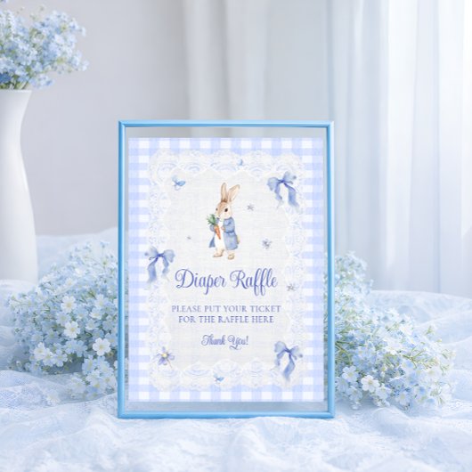 Rabbit Gingham Bunny Baby Shower Diaper Raffle ポスター