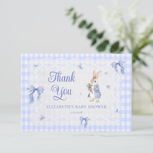 Rabbit Gingham Bunny Baby Shower Thank You  Card カード (スタンド正面)