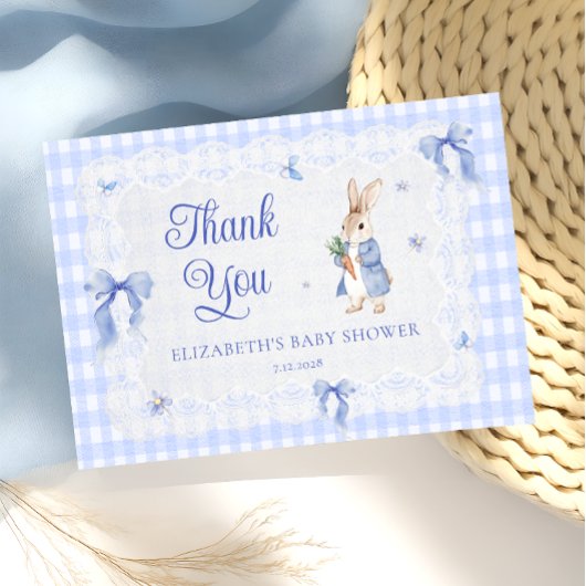 Rabbit Gingham Bunny Baby Shower Thank You Card カード