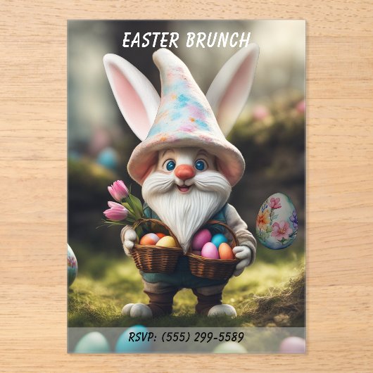 Rabbit Gnome Egg Basket Easter Brunch アクリル招待状 (正面)