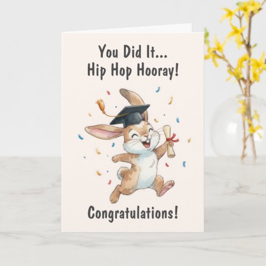 Rabbit Graduation Card カード (黄色い花)