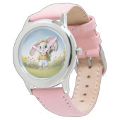 Rabbit holding bouquet of white daisies 腕時計 (アングル)