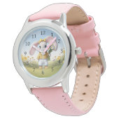 Rabbit holding bouquet of white daisies 腕時計 (アングル)