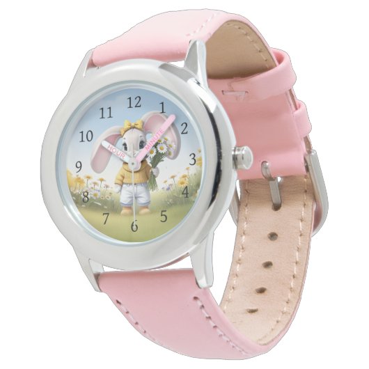 Rabbit holding bouquet of white daisies 腕時計 (アングル)