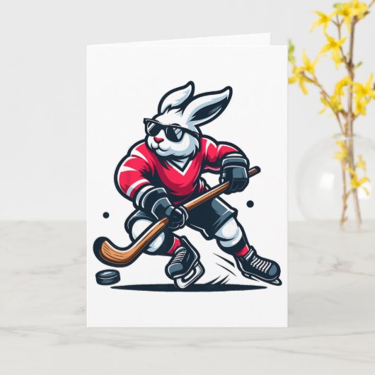 Rabbit Ice Hockey Bunny Easter Day  カード (黄色い花)