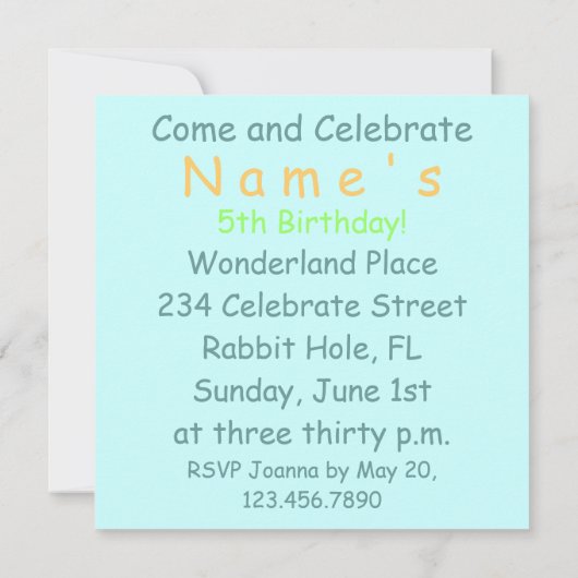 Rabbit in Alice Wonderland ~招待状 招待状 (裏面)