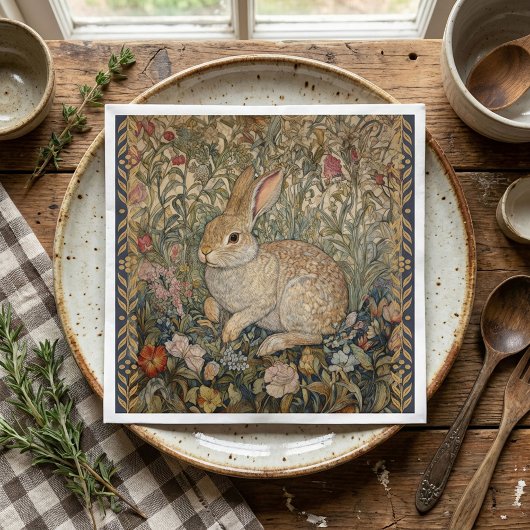 Rabbit in an English Garden William Morrisスタイル スタンダードカクテルナプキン