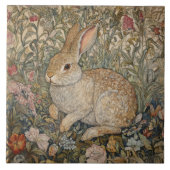 Rabbit in an English Garden William Morrisスタイル タイル (正面)