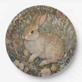 Rabbit in an English Garden William Morrisスタイル ペーパープレート (正面)