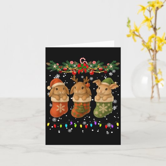 Rabbit In Christmas Socks Lights Rabbit Xmas  カード (黄色い花)