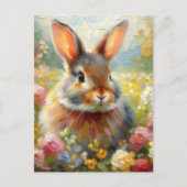 Rabbit in Floral Field Spring Artwork ポストカード (正面)
