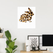 rabbit lepard flower, retro, vintage ポスター (ホームオフィス)