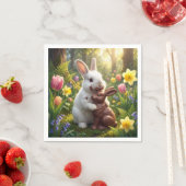 Rabbit Licking a Chocolate Easter Bunny スタンダードカクテルナプキン (インサイチュ)