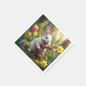 Rabbit Licking a Chocolate Easter Bunny スタンダードカクテルナプキン (角)