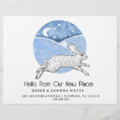 Rabbit  Lino Style Change of Address Card  チラシ (正面)