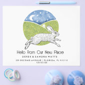 Rabbit  Lino Style Change of Address Card  チラシ (シングル)