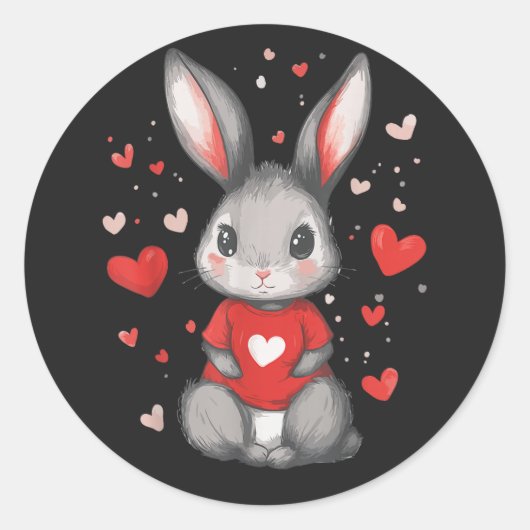 Rabbit Lover Heart Girl ラウンドシール (正面)
