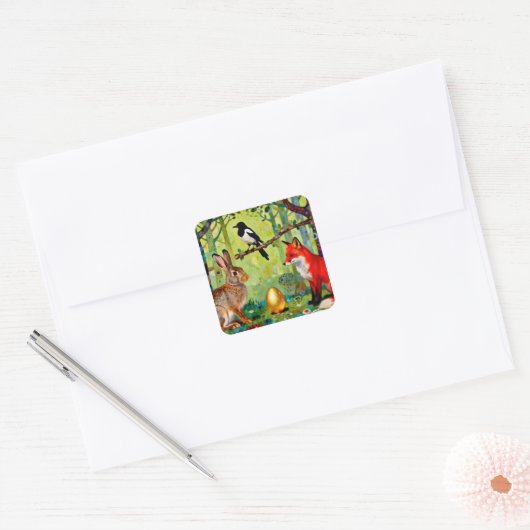 Rabbit, Magpie, Fox and “The Forest’s Secret”  スクエアシール (封筒)