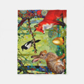 Rabbit, Magpie, Fox and “The Forest’s Secret”  フリースブランケット (正面)