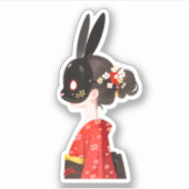 Rabbit Mask Kimono Girl – Dark Kawaii シール (正面)