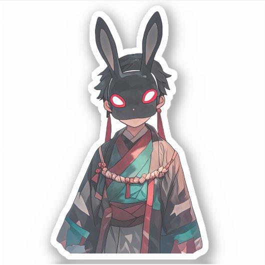 Rabbit Mask Kimono Sticker – Dark Kawaii シール (正面)