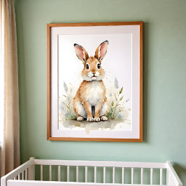 Rabbit Nursery Wall Art – Woodland Baby Room  ポスター