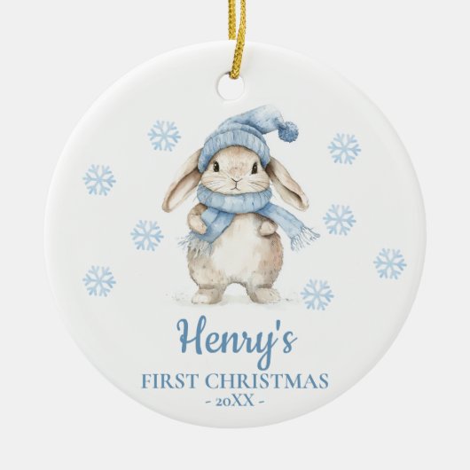 Rabbit Personalized Baby's First Christmas セラミックオーナメント (正面)