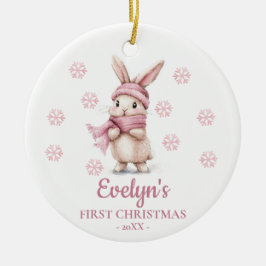 Rabbit Personalized Girl's First Christmas セラミックオーナメント
