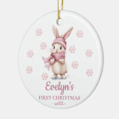 Rabbit Personalized Girl's First Christmas セラミックオーナメント (左)
