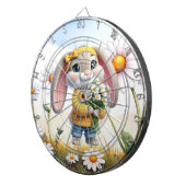 Rabbit pink ears white daisies ダーツボード (正面右)