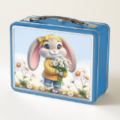 Rabbit pink ears white daisies  メタルランチボックス (裏面)