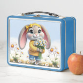 Rabbit pink ears white daisies  メタルランチボックス (インサイチュ)