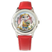 Rabbit pink ears white daisies 腕時計 (正面)